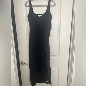 Black formal dress, black slit in side
